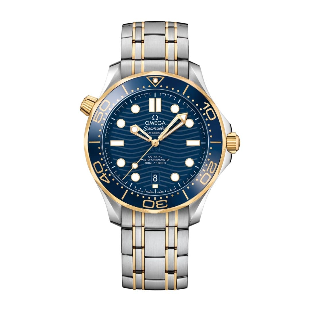 Omega Seamaster Diver 300m Yellow Gold & Steel Blue Dial 42mm