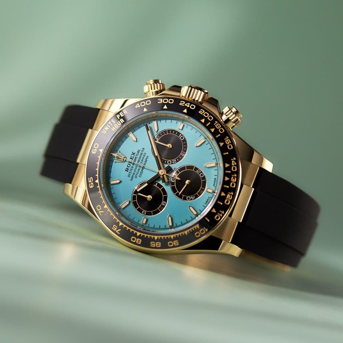Rolex Daytona Yellow Gold Oysterflex Turquoise Dial 40mm