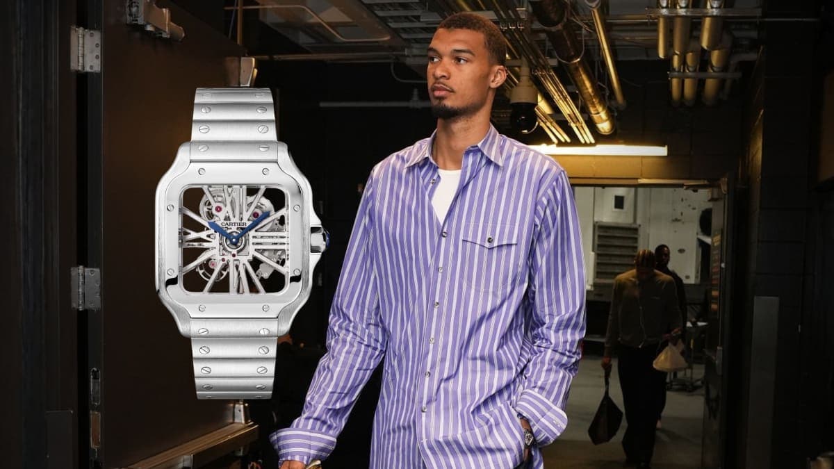 Victor Wembanyama wearing a skeletonized Cartier Santos